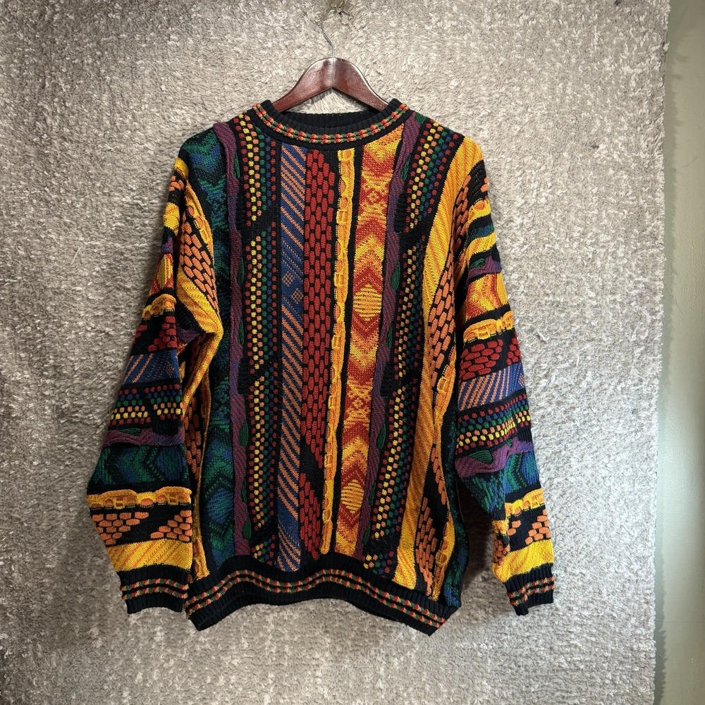 Vintage Protege Collection Multi Color Coogi Style Textured Sweater L USA MADE